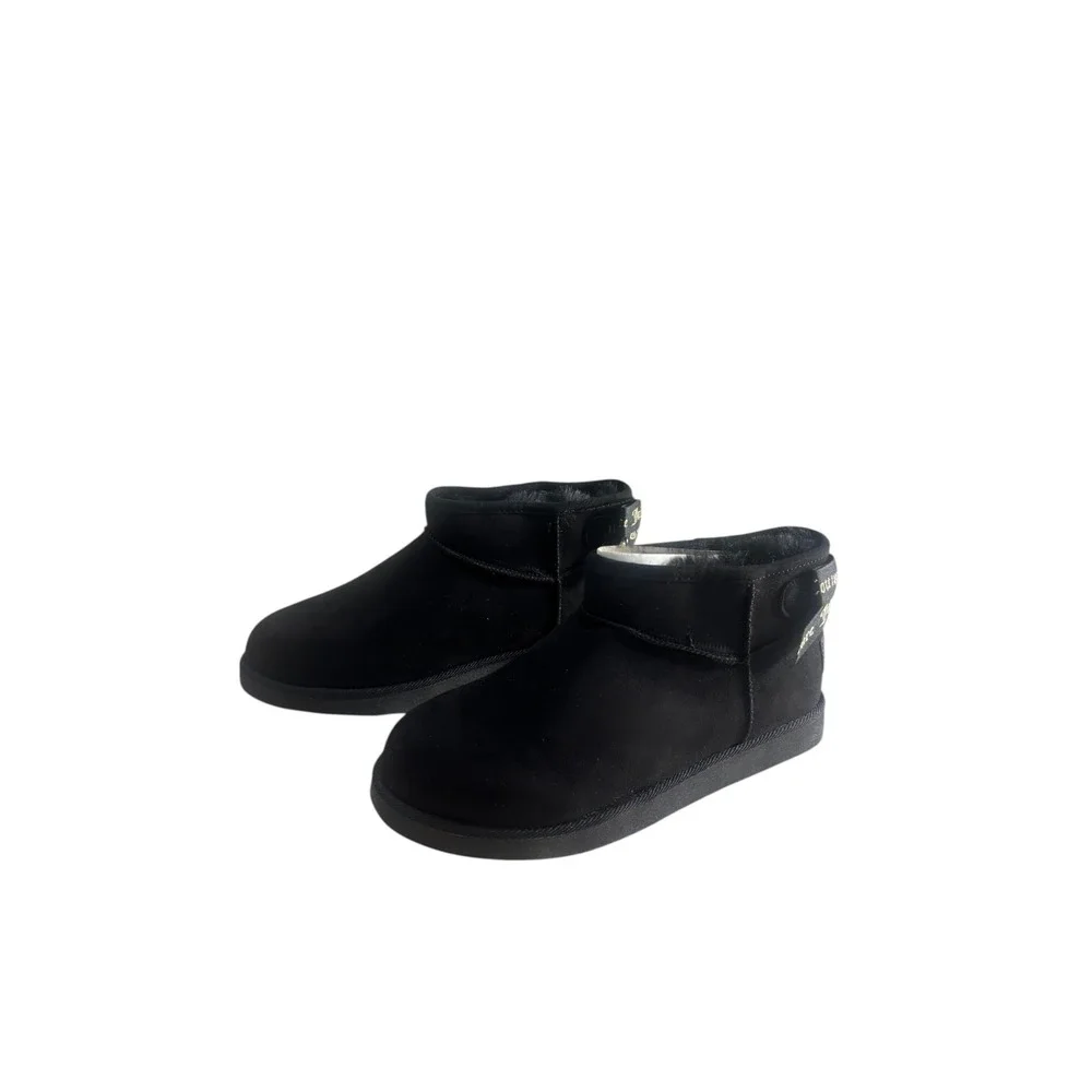 Juicy Couture Olden Mini Platform Winter Booties Black Gold Bow Size 6 NWB‎ Y2K